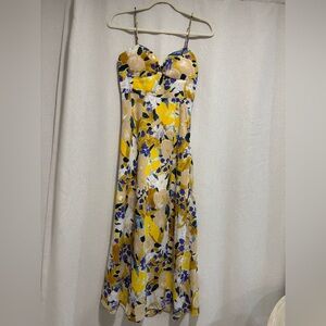 Hello Molly Strapless Floral Dress in Yellow and Blue